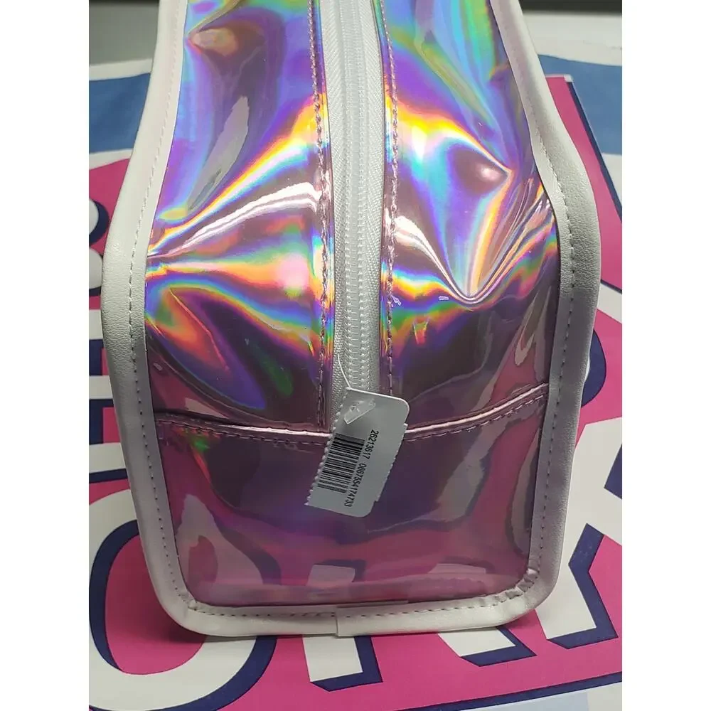 BBW Pink Iridescent Prismatic Zipper Cosmetic Overnight Travel Compact Bag